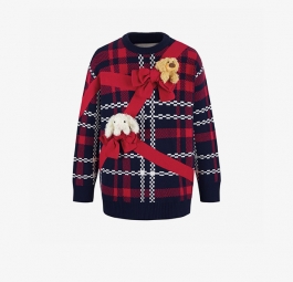 13De Marzo Christmas Bow Vintage Sweater “Red” FR23D0693